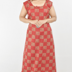 BDROX Red Cotton Maxi Nighty Round Neck & Sleeveless