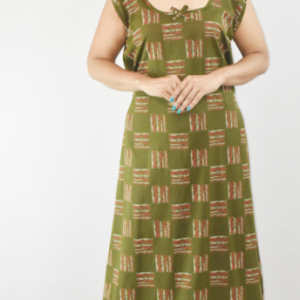 Green Cotton Maxi Nighty Round Neck & Sleeveless