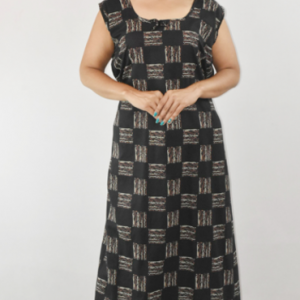 Black Cotton Maxi Nighty Round Neck & Sleeveless