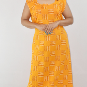 Yellow Cotton Maxi Nighty Round Neck & Sleeveless