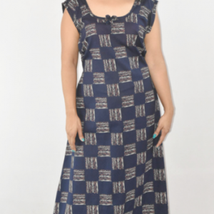 BDROX Navy Blue Cotton Maxi Nighty Round Neck & Sleeveless