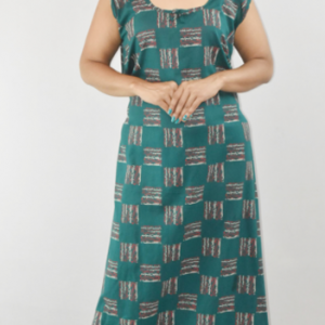 Sea Green Cotton Maxi Nighty Round Neck & Sleeveless
