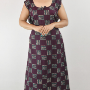 Purple Cotton Maxi Nighty Round Neck & Sleeveless