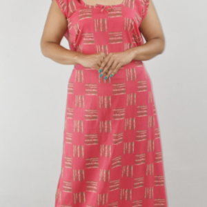 Pink Cotton Maxi Nighty Round Neck & Sleeveless