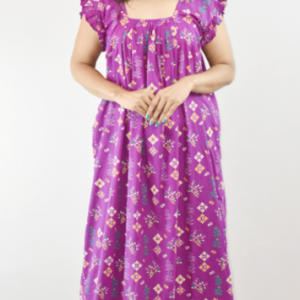 Violet Maxi Nighty Square Neck Short Sleeves with Pleats