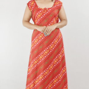 BDROX Red Cotton Maxi Nighty Round Neck & Sleeveless