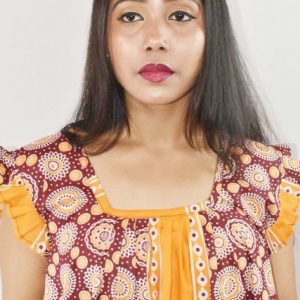 Maroon Cotton Maxi Nighty Square Neck Short Sleeves with Pleats