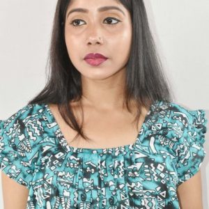 Sea Green Maxi Nighty Square Neck Short Sleeves with Pleats