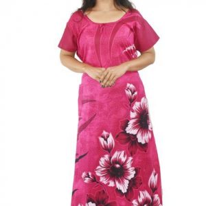 BDROX Pink Cotton Maxi Nighty Round Neck & Short Sleeve