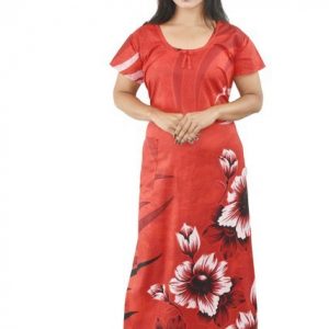 BDROX Red Cotton Maxi Nighty Round Neck & Short Sleeve