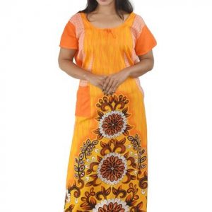 BDROX Yellow Cotton Maxi Nighty Round Neck & Short Sleeve