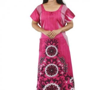 BDROX Pink Cotton Maxi Nighty Round Neck & Short Sleeve