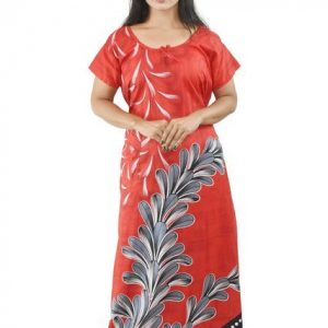BDROX Red Cotton Maxi Nighty Round Neck & Short Sleeve