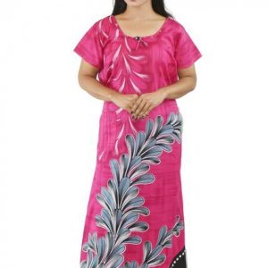 BDROX Pink Cotton Maxi Nighty Round Neck & Short Sleeve