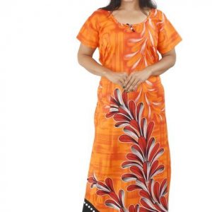 BDROX Orange Cotton Maxi Nighty Round Neck & Short Sleeve