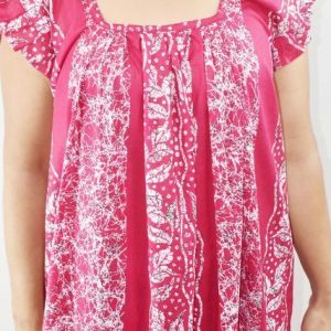 Pink Maxi Nighty Square Neck Short Sleeves with Pleats