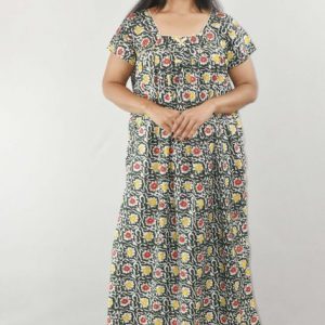 Green Maxi Nighty Square Neck Short Sleeves with Chord