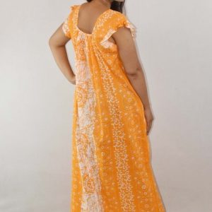 Yellow Maxi Nighty Square Neck Short Sleeves with Pleats