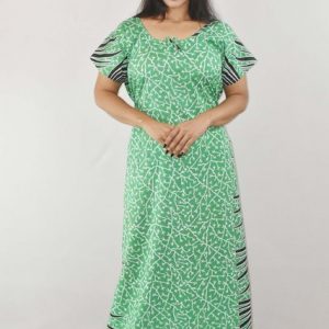 BDROX Green Cotton Maxi Nighty Round Neck & Short Sleeve With pocket