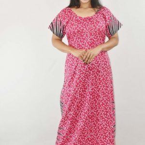 BDROX Pink Cotton Maxi Nighty Round Neck & Short Sleeve With pocket