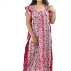 BDROX Pink Maxi Nighty Square Neck Short Sleeves with Pleats