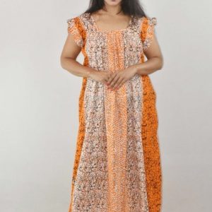 BDROX Yellow Maxi Nighty Square Neck Short Sleeves with Pleats