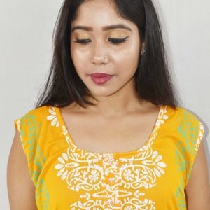 BDROX Yellow Cotton Maxi Nighty Round Neck & Sleeveless With Button