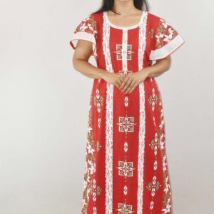 BDROX Red Cotton Maxi Nighty Round Neck Butterfly Sleeves