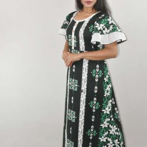 BDROX Green Cotton Maxi Nighty Round Neck Butterfly Sleeves