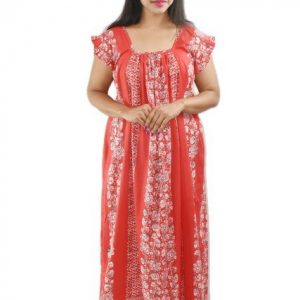 BDROX Red Maxi Nighty Square Neck Short Sleeves with Pleats