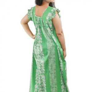 Green Maxi Nighty Square Neck Short Sleeves with Pleats