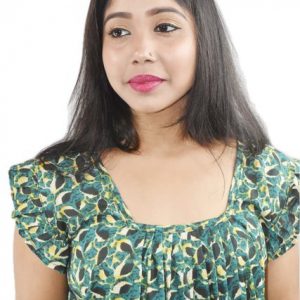 Green Maxi Nighty Square Neck Short Sleeves with Pleats