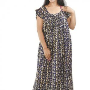 Blue Maxi Nighty Square Neck Short Sleeves with Pleats
