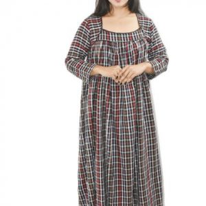 BDROX Red Winter Woolen Cotton Nighty Square neck With Pippin