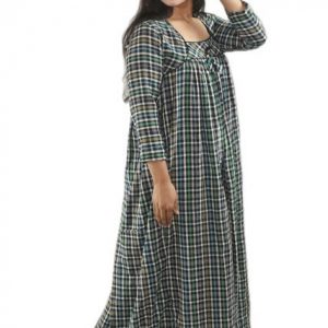 BDROX Black & Green Winter Woolen Cotton Nighty Square neck With Pippin