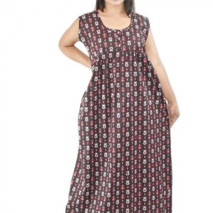 BDROX Blue Cotton Maxi Nighty Round Neck & Sleeveless With Button