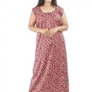 BDROX Maroon Cotton Maxi Nighty Round Neck & Sleeveless
