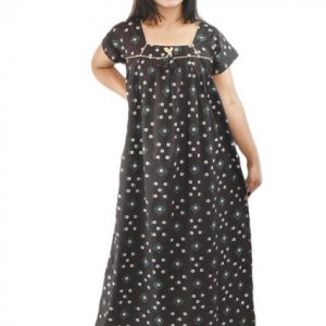 BDROX Coffee Cotton Maxi Nighty Square Neck Short Sleeves with Pipien