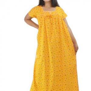 Yellow Maxi Nighty Square Neck Short Sleeves with Pipien