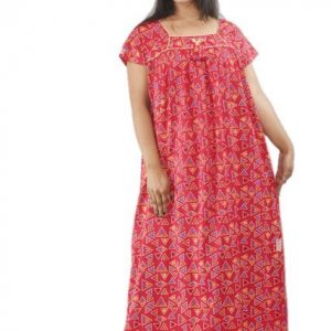 Pink Maxi Nighty Square Neck Short Sleeves with Pipien