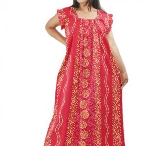 BDROX Pink Cotton Maxi Nighty Square Neck Short Sleeves with Pleats