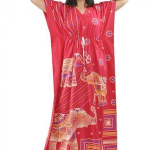 BDROX Pure Cotton Animal Print Pink Kaftan Nighty