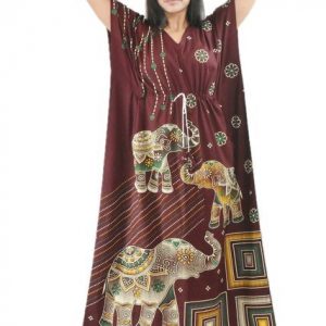 BDROX Pure Cotton Animal Print Maroon Kaftan Nighty
