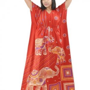BDROX Pure Cotton Animal Print Red Kaftan Nighty
