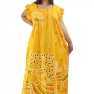 Yellow square neck cod Front button with Pleats