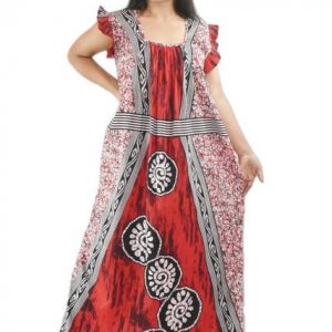Red square neck Pleated Sleeve