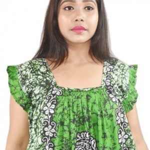Green square neck Pleated Sleeve