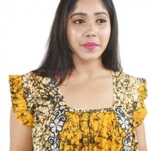 Yellow square neck Pleated Sleeve