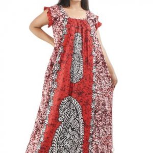Red square neck Pleated Sleeve