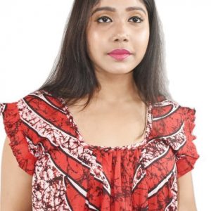 Red square neck Pleated Sleeve